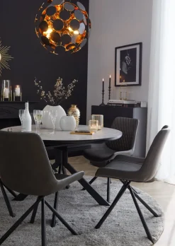 CASAVANTI Esszimmerstuhl FLORES Edelstahl schwarz/ Lederlook grau