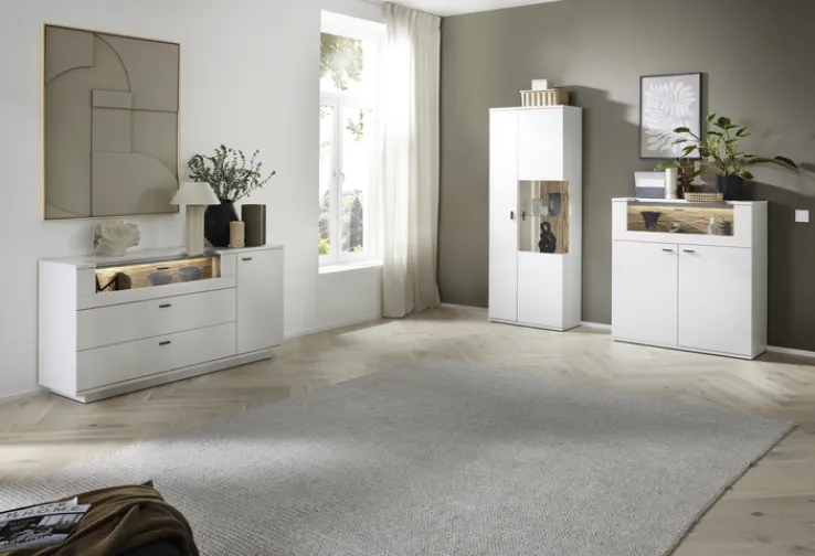 CASAVANTI Highboard LISSABON modern white 110 x 118 cm