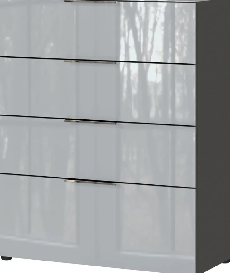 CASAVANTI Kommode OAKLAND 83 x 102 cm Glas Graphit/Silbergrau