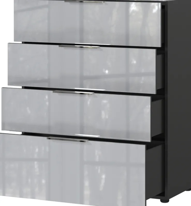 CASAVANTI Kommode OAKLAND 83 x 102 cm Glas Graphit/Silbergrau