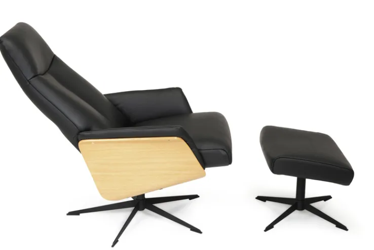 CASAVANTI Ledersessel mit Hocker SOLEDA 2-teilig schwarz /Eiche