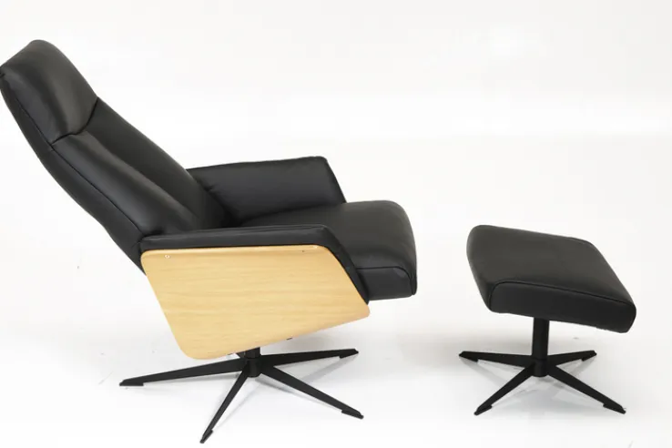 CASAVANTI Ledersessel mit Hocker SOLEDA 2-teilig schwarz /Eiche