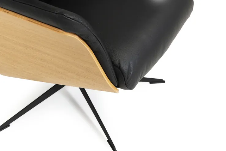 CASAVANTI Ledersessel mit Hocker SOLEDA 2-teilig schwarz /Eiche