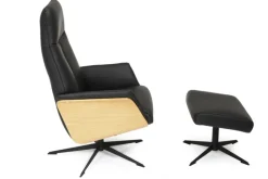 CASAVANTI Ledersessel mit Hocker SOLEDA 2-teilig schwarz /Eiche