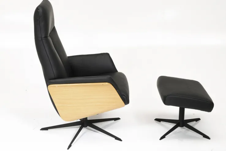 CASAVANTI Ledersessel mit Hocker SOLEDA 2-teilig schwarz /Eiche