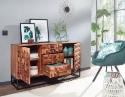 CASAVANTI Sideboard 145 x 81 cm Schwarz/ Sheesham massiv