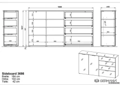 CASAVANTI Sideboard OAKLAND 184 x 102 cm Glas Weiß/Weiß