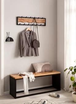 CASAVANTI Wandgarderobe Akazie Massivholz/Metall 80x20x8 cm schwarz/braun