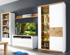 CASAVANTI Wohnwand ANDORRA 350 x 184 x 41 cm Asteiche furniert/ Lack weiß