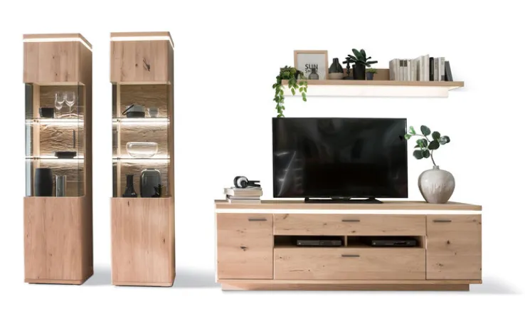 CASAVANTI Wohnwand BARCELONA 4-teilig Balkeneiche bianco