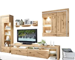 CASAVANTI Wohnwand BRUNI Alteiche/Lamelle Weiß geölt ca. 307 x 201 x 51 cm