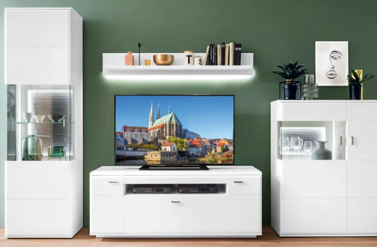 CASAVANTI Wohnwand I AMORA 4-teilig weiß /anthrazit 3D