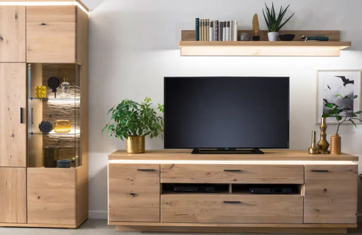 CASAVANTI Wohnwand I BARCELONA 3-teilig Balkeneiche bianco