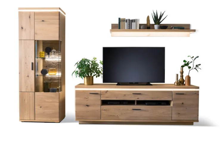 CASAVANTI Wohnwand I BARCELONA 3-teilig Balkeneiche bianco