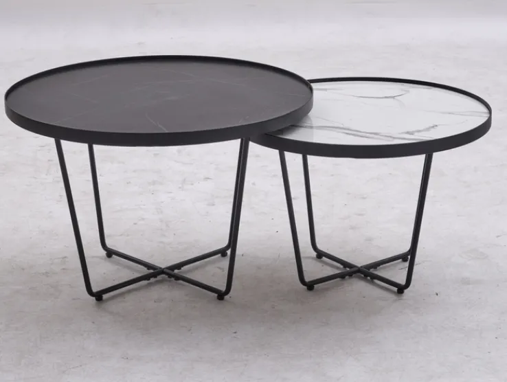 QUARTIER Couchtisch - Set KALMAR 2-tlg. Steinoptik schwarz/weiß