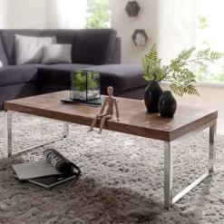 Couchtisch 120 x 60 cm braun/ silberfarbig