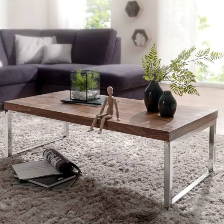 Couchtisch 120 x 60 cm braun/ silberfarbig