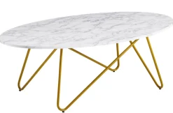 Couchtisch 120 x 60 cm Goldfarbig/ Marmor Optik Weiß