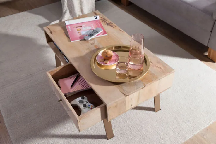 Couchtisch 95 x 50 cm Mango/ goldfarbig