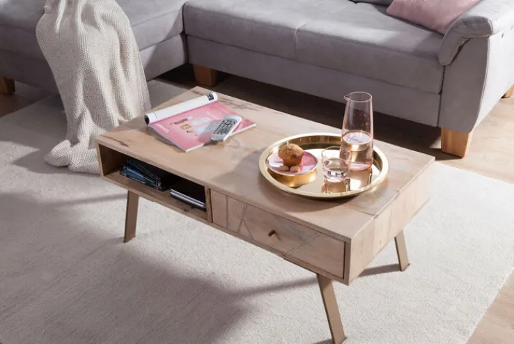 Couchtisch 95 x 50 cm Mango/ goldfarbig