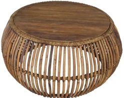 Couchtisch 80 x 40 cm Rattan/recyceltes Teak natur
