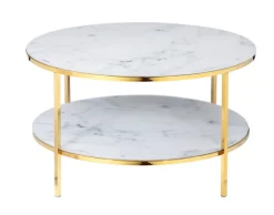 Couchtisch 80 x 80 cm rund gold/weiß mit Ablage