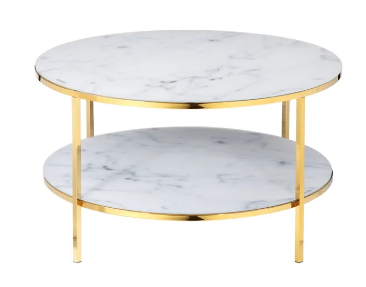 Couchtisch 80 x 80 cm rund gold/weiß mit Ablage