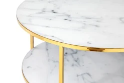 Couchtisch 80 x 80 cm rund gold/weiß mit Ablage