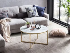 Couchtisch 80 x 80 cm rund gold/weiß