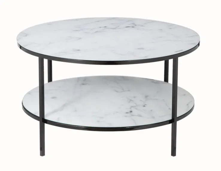 Couchtisch 80 x 80 cm rund schwarz/weiß mit Ablage