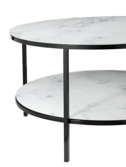 Couchtisch 80 x 80 cm rund schwarz/weiß mit Ablage