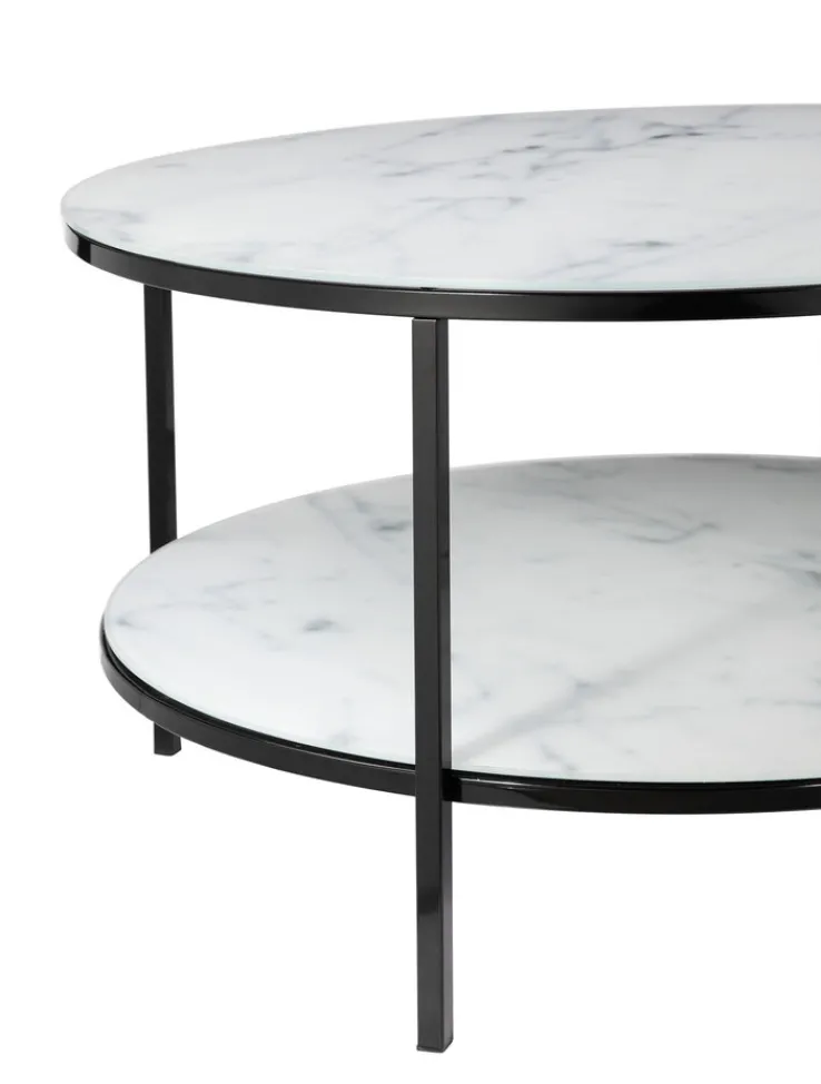 Couchtisch 80 x 80 cm rund schwarz/weiß mit Ablage
