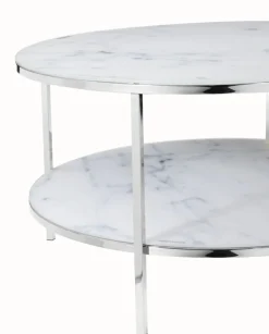 Couchtisch 80 x 80 cm rund weiß/chrom mit Ablage