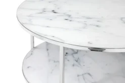 Couchtisch 80 x 80 cm rund weiß/chrom mit Ablage