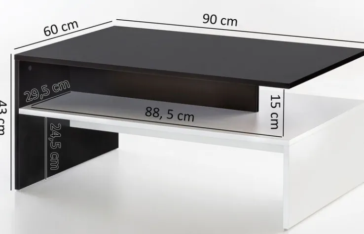 Couchtisch 90 x 60 cm schwarz/ weiß