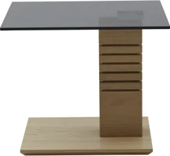 Couchtisch 55 x 55 x 47 cm, Glas, teilmassiv Wildeiche/Grau