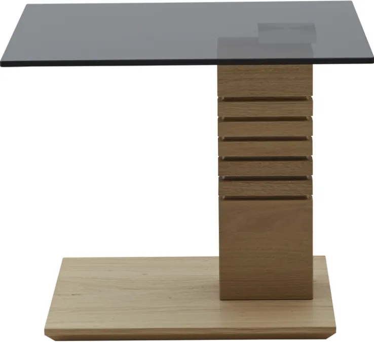 Couchtisch 55 x 55 x 47 cm, Glas, teilmassiv Wildeiche/Grau