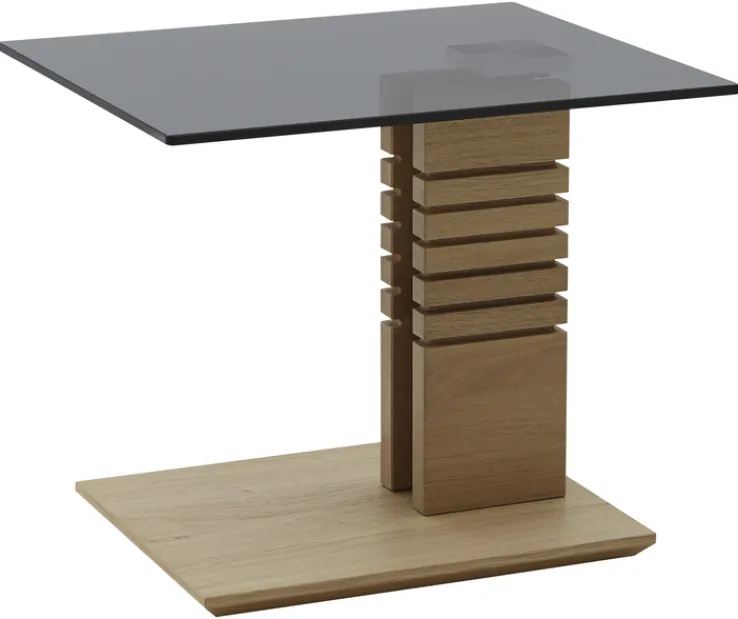 Couchtisch 55 x 55 x 47 cm, Glas, teilmassiv Wildeiche/Grau