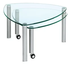 Couchtisch 80 x 80 x 39 cm Klarglas Dreifußgestell nickelfarbig Grau