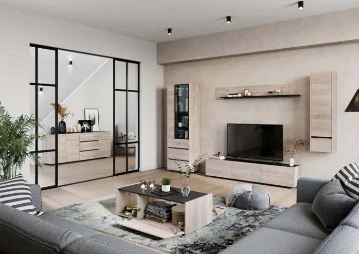 Couchtisch EMMA 112 x 37 cm Castello-Eiche-Dekor beige/schwarz