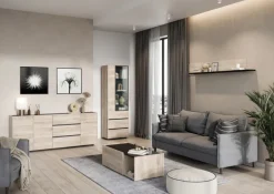 Couchtisch EMMA 112 x 37 cm Castello-Eiche-Dekor beige/schwarz