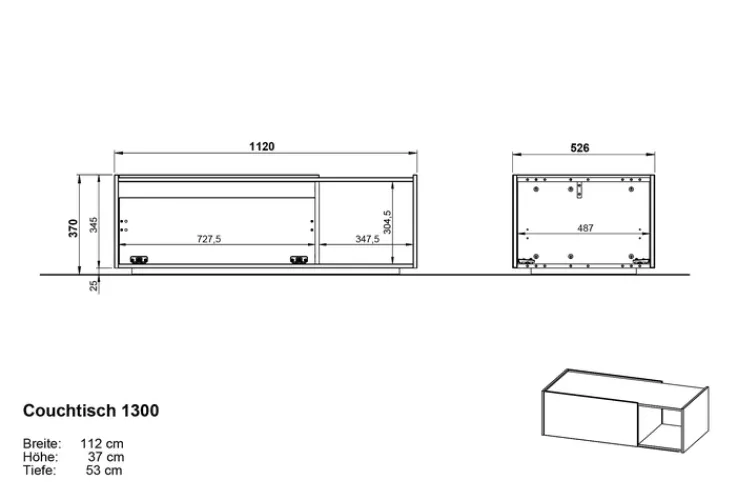 Couchtisch EMMA 112 x 37 cm Castello-Eiche-Dekor beige/schwarz