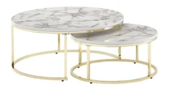Couchtisch 2er Set Goldfarbig/ Marmor Optik Weiß