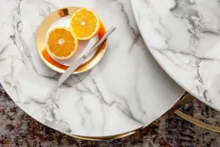 Couchtisch 2er Set Goldfarbig/ Marmor Optik Weiß