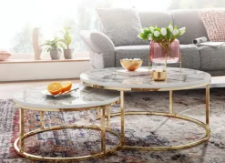 Couchtisch 2er Set Goldfarbig/ Marmor Optik Weiß