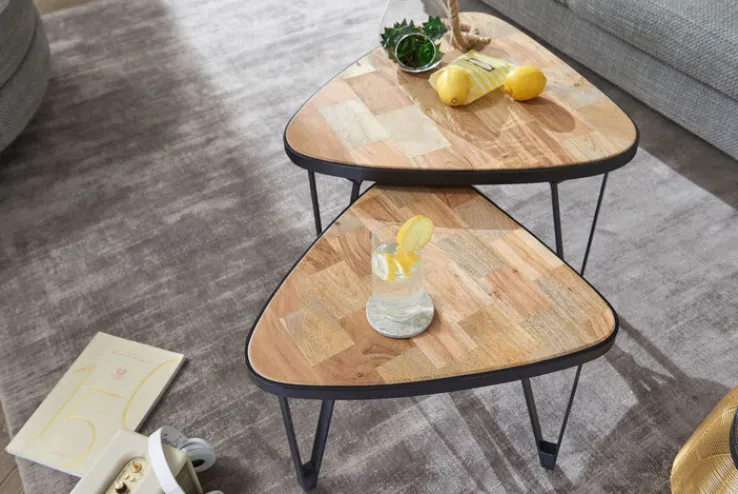 Couchtisch 2er Set Schwarz/ Mango massiv