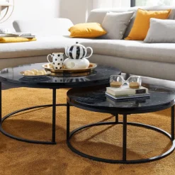 Couchtisch 2er Set Schwarz/ Marmor Optik Schwarz