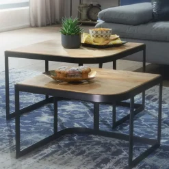 Couchtisch 2er Set Schwarz/ Mango massiv Braun