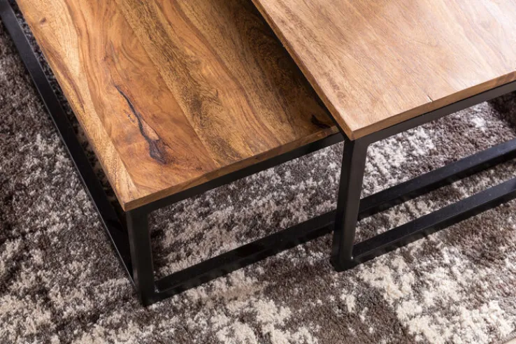 Couchtisch 2er Set Schwarz/ Sheesham massiv