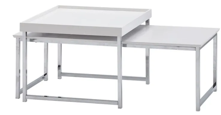 Couchtisch 2er Set Silberfarbig/ Weiß